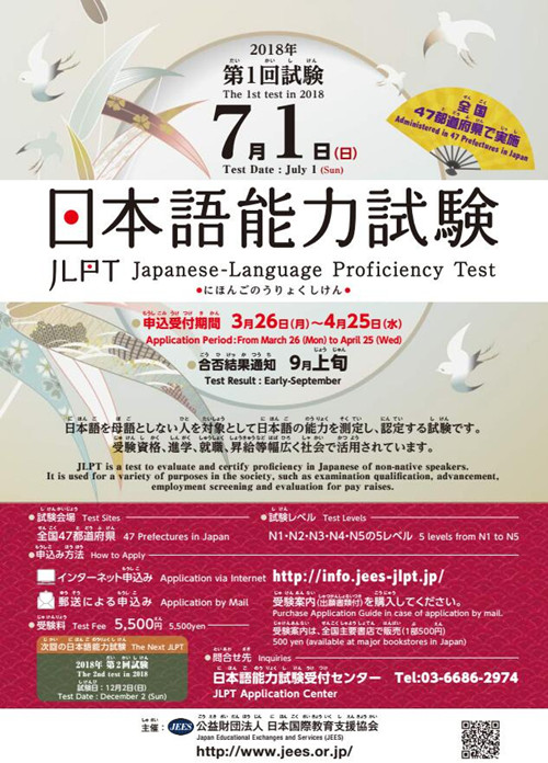 2018年日语能力考试JLPT（第一回）报名通知